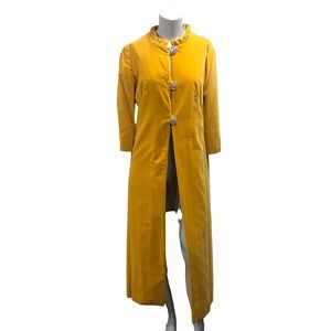 30s Vintage Velvet Mustard Long Jacket Ruffle Collar S/M